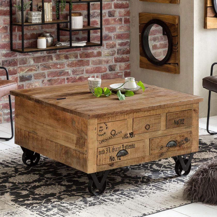 Taylorsville Industrial Coffee Table With Wheels