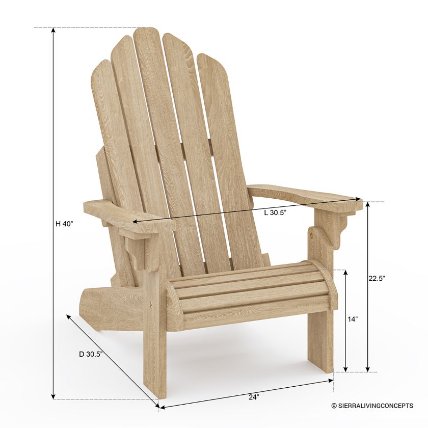 Utica Teak Adirondack Patio Chair Dimension Image