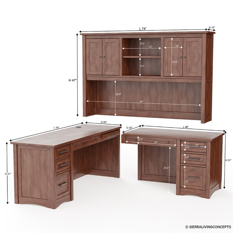 Dubrovnik Rustic Solid Wood Home Office Furniture Set Dimension Image