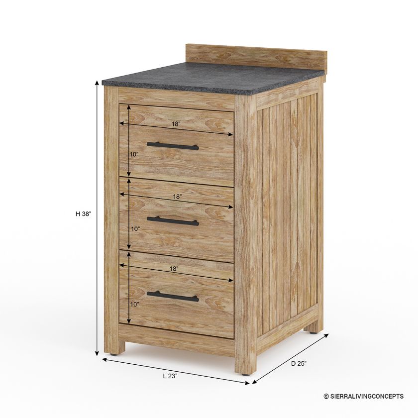 Monroe Outdoor Kitchen 3-Drawer Cabinet Dimension Image