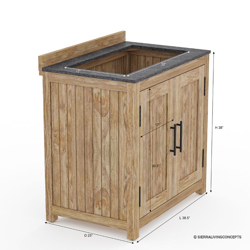 Monroe Rustic Outdoor Kitchen Cabinet with Sink Space Dimension Image