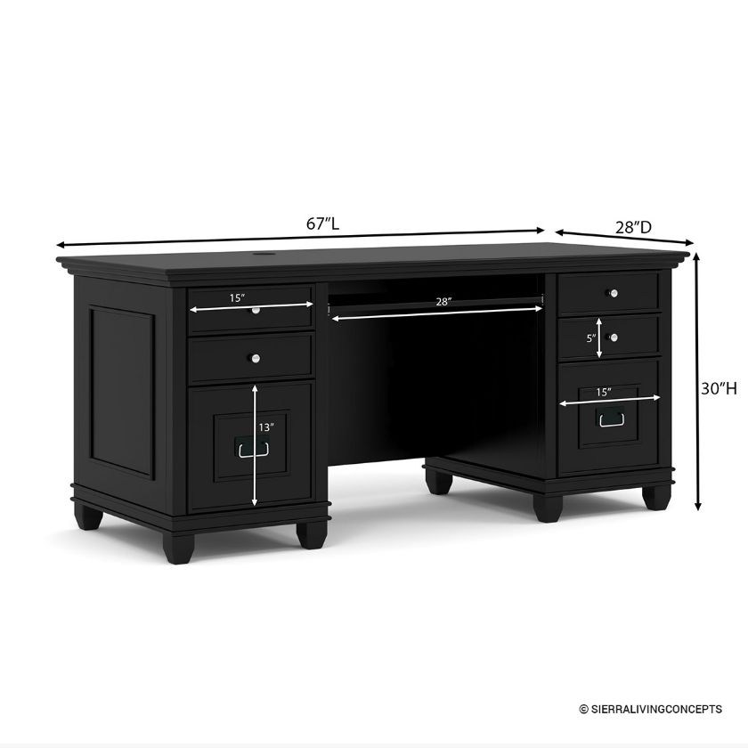 Klagetoh Solid Wood Desk With File Drawers  Dimension Image