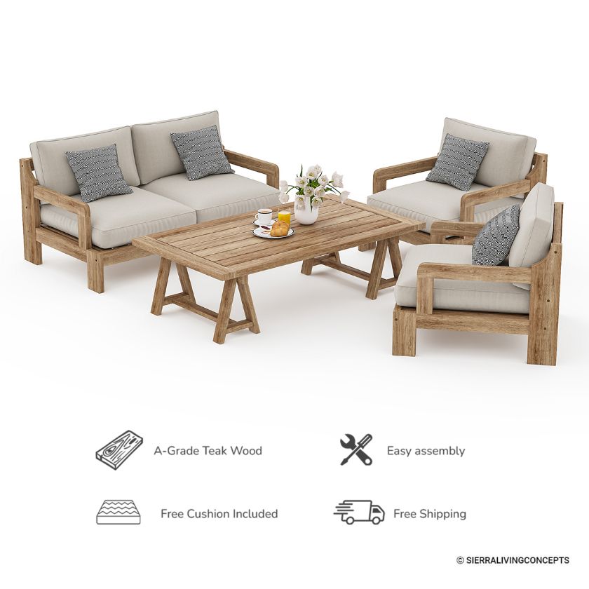 Plumpton Outdoor Teak Sofa Set Dimension Image