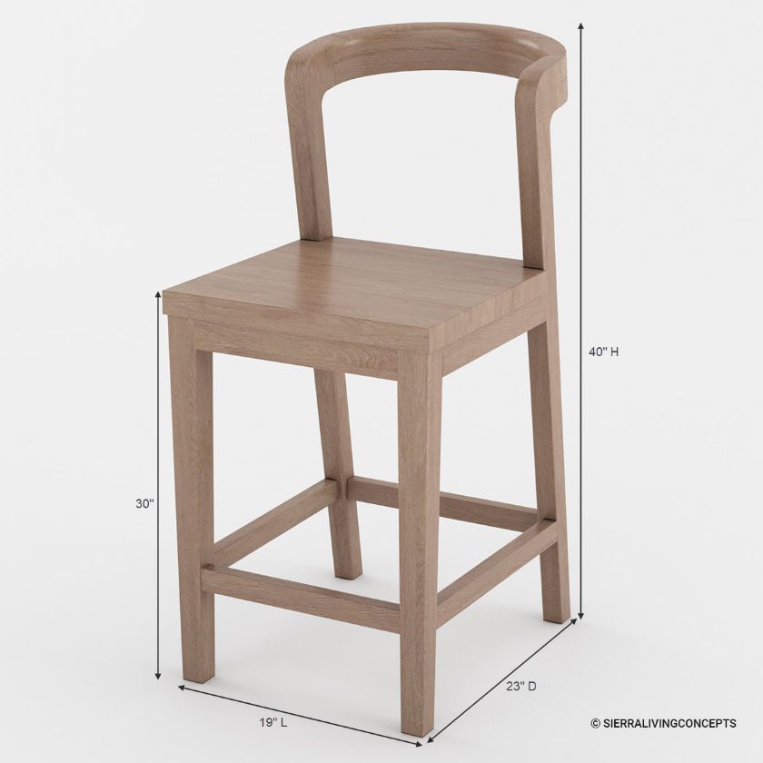 Ravenna Modern Teak Wood 2 Piece Outdoor Barstools Dimension Image