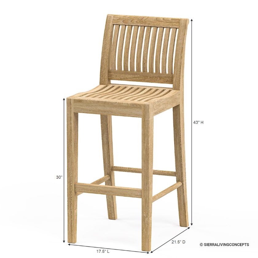 Tamworth Rustic Teak Wood Outdoor Bar Chair Dimension Image
