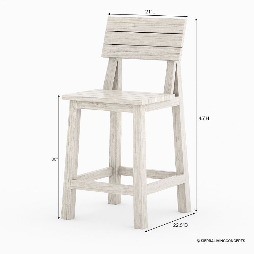 Valencia Rustic Teak Wood Outdoor Bar Counter Stools (set of 2)  Dimension Image