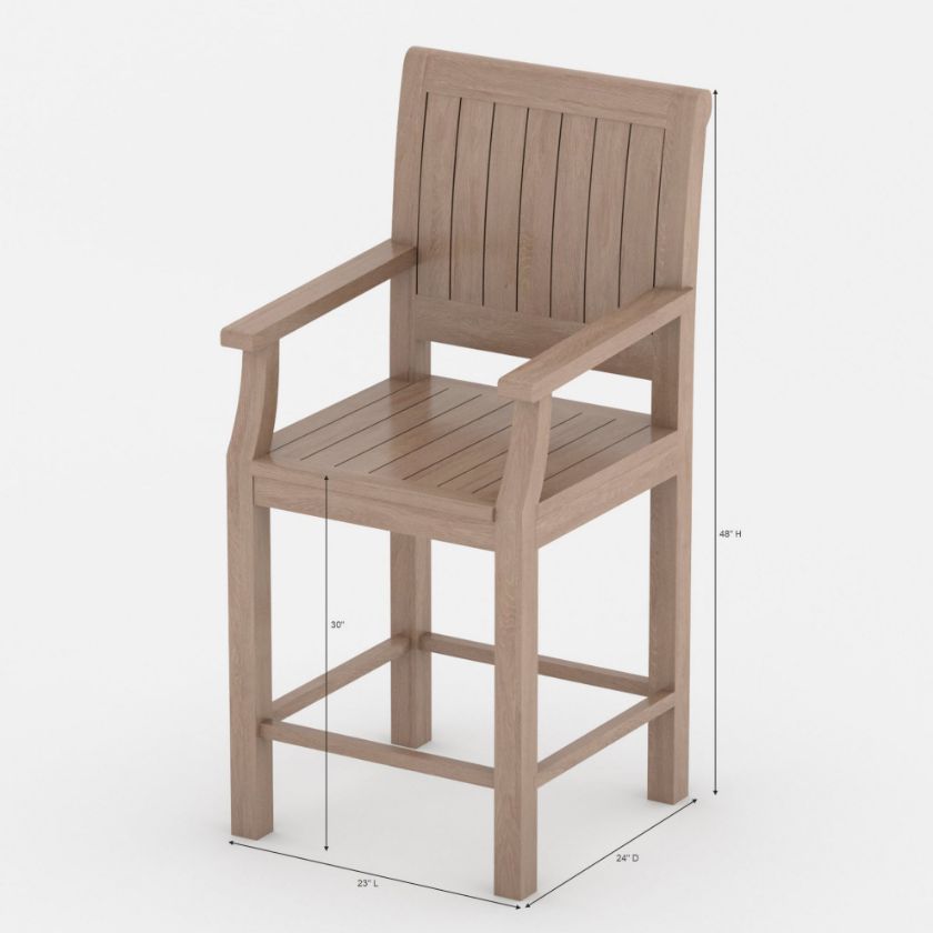 Wismar Teak Wood Bar Height Outdoor Chair Dimension Image