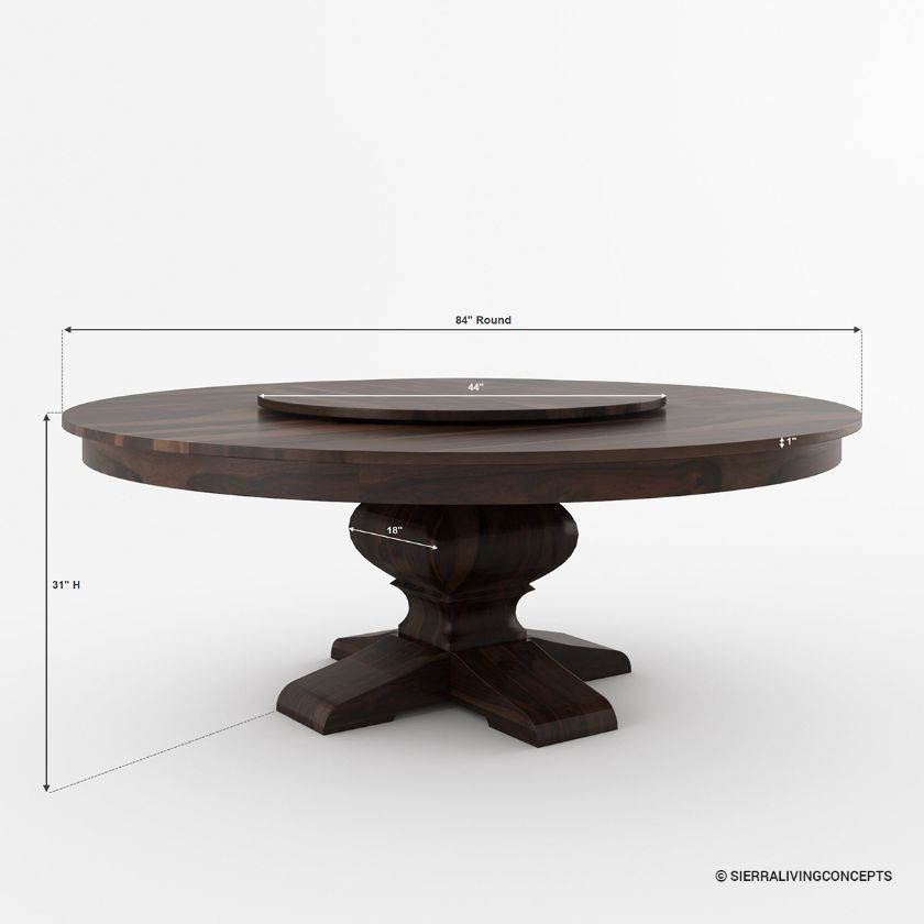 Missouri Pedestal Round Dining Table with Lazy Susan Size Image