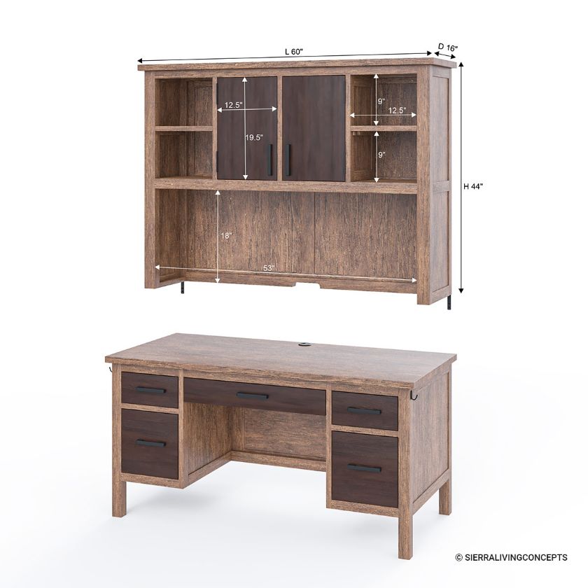 Borgloon Teak Wood Rustic Home Office Furniture Set Dimension Image