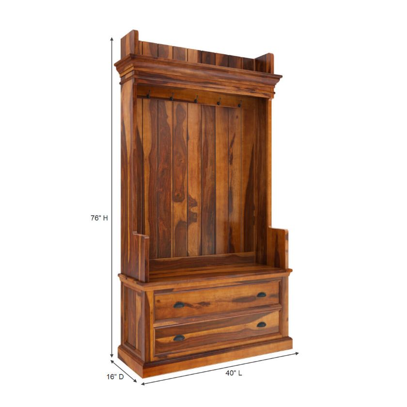 Titusville 40 inch Solid Wood Entryway Hall Tree with Bench and Storage Dimension Image