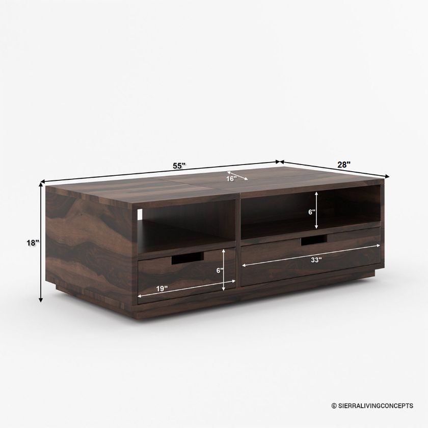 Selby Solid Wood Lift Top Coffee Table With Storage Size Image