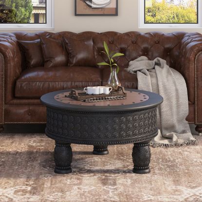 Picture of Nogales 3 Legged Solid Wood Black Round Coffee Table