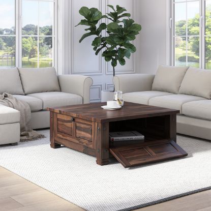 Picture of Russet Solid Wood 4 doors Square Rustic Coffee Table With Storage