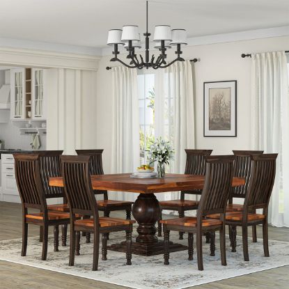 Picture of Minneapolis Farmhouse Solid Wood Square Dining Room Table Set For 8