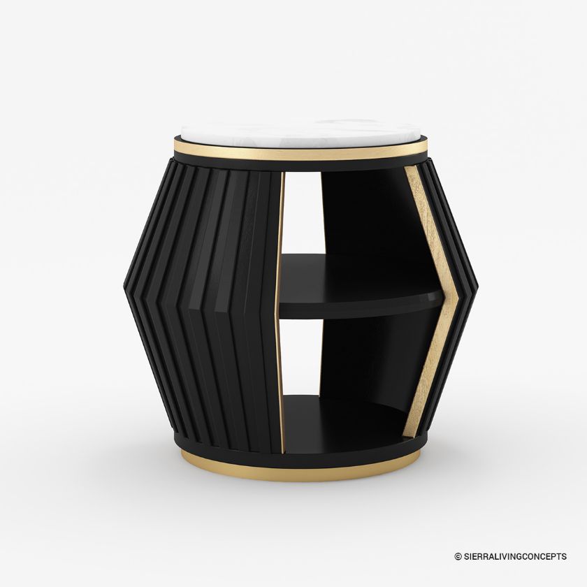 Picture of Charlestown Modern Black Drum End Table with Marble Top