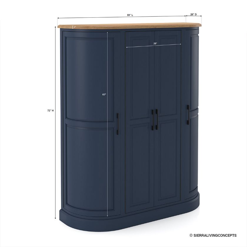 Peshtigo Two Tone Modern Blue Curved Tall Bar Cabinet Dimension Image