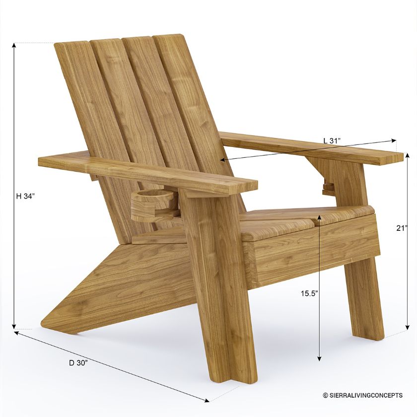 Kern Teak Wood Adirondack Chair with Cup Holder  Dimension Image
