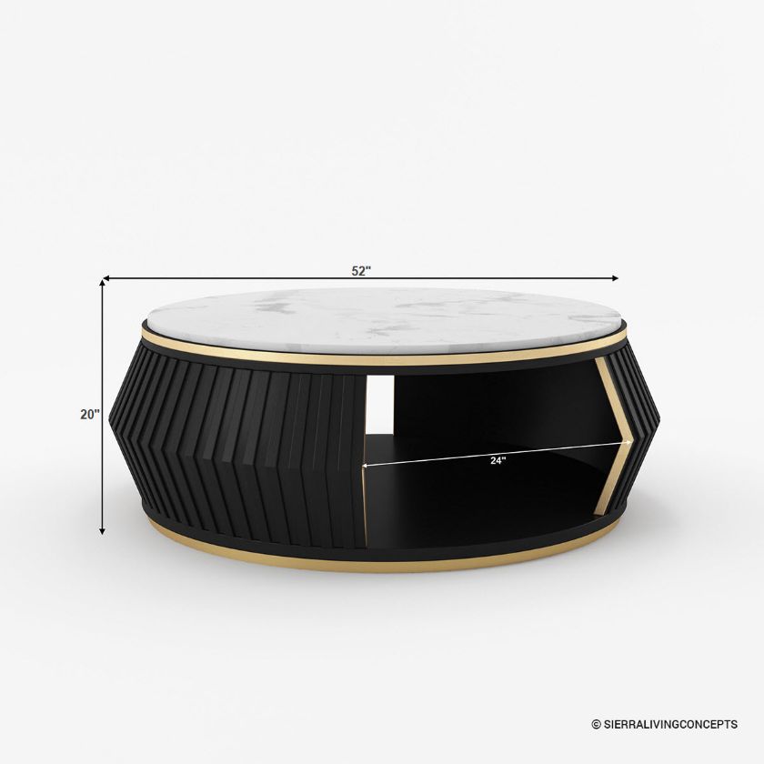 Charleston White Marble Top Round Coffee Table Dimension Image