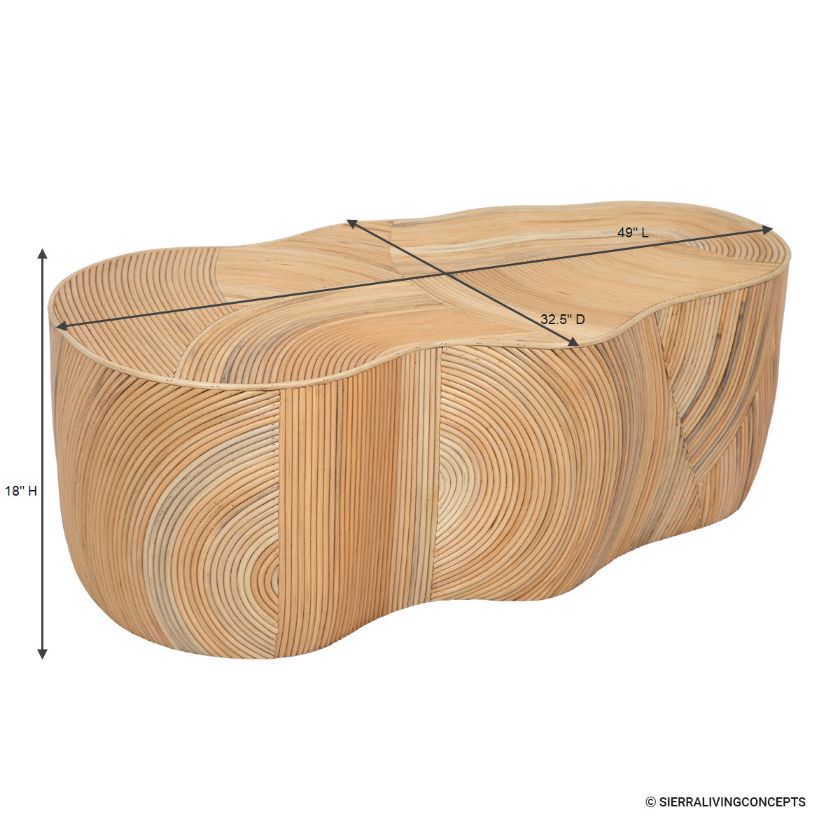 Vancouver Natural Rattan Bohemian Patio Coffee Table Dimension Image