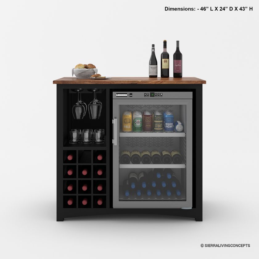 Gary Modern Black Bar Cabinet with Mini Fridge Space Size Image
