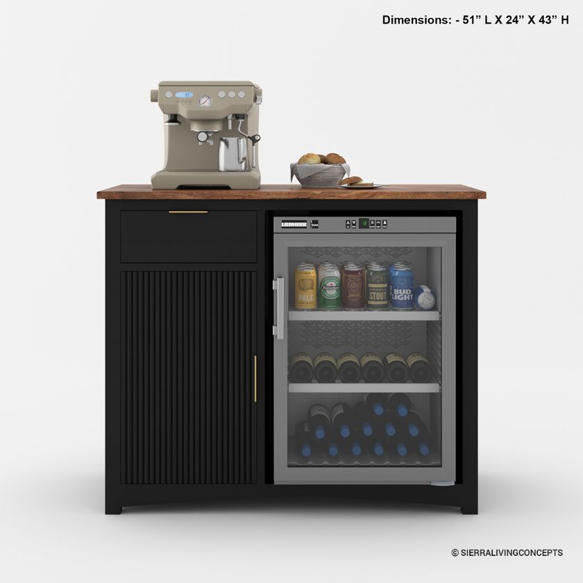 Gary Modern Black Bar Cabinet with Mini Fridge Space Size Image