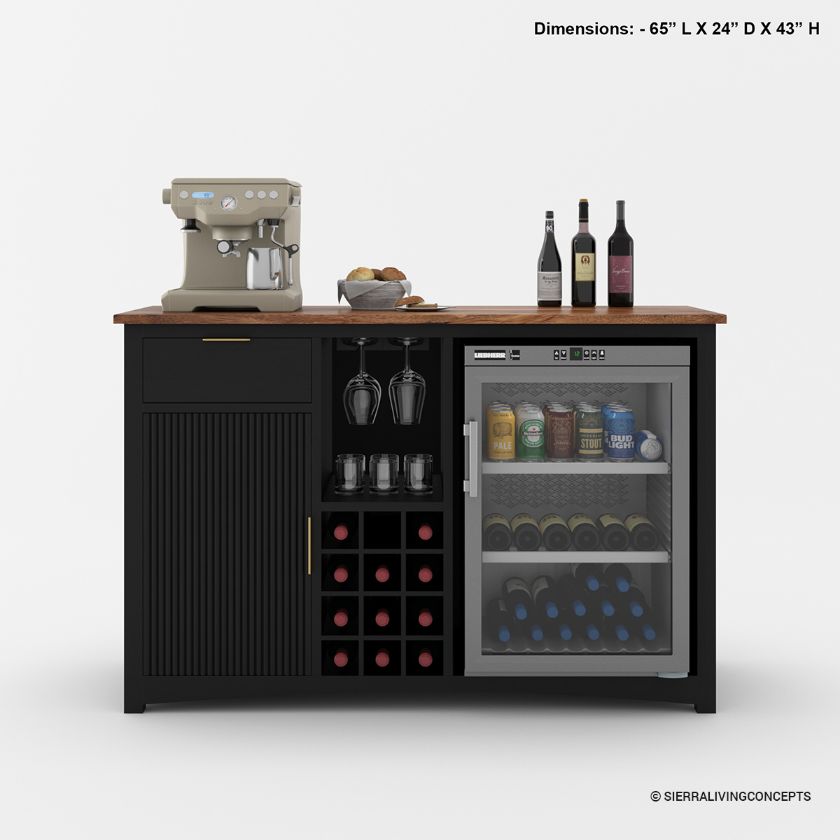 Gary Modern Black Bar Cabinet with Mini Fridge Space Size Image