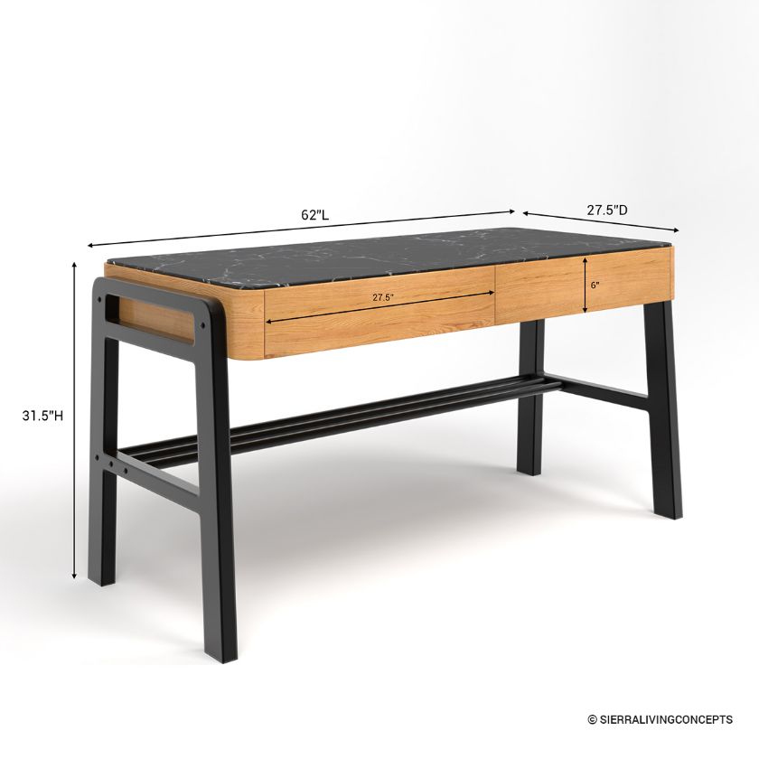 Medford Black Marble Top Desk With Drawers Dimension Image