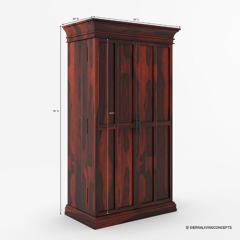 Astoria Solid Wood Tall Bar Cabinet with Mirror Dimension Image