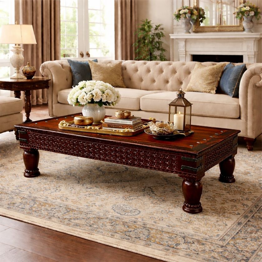 Picture of Canusa Rectangle Ornate Dark Wood Coffee Table