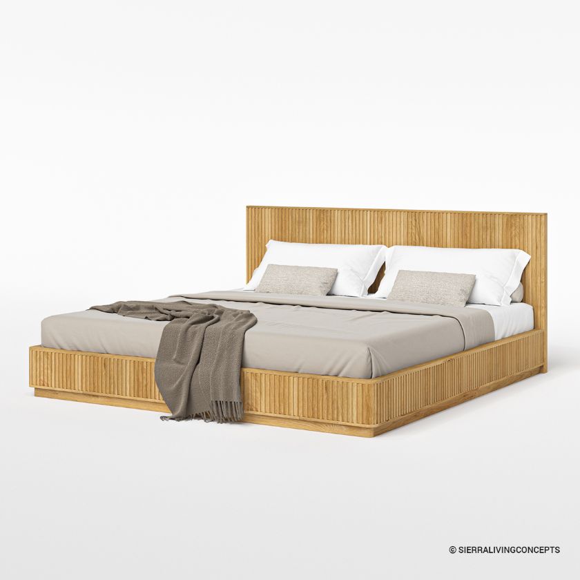 Cargo Fluted Solid Wood Platform Bed Frame Size Image