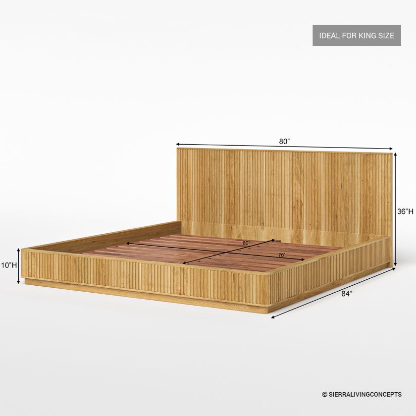 Cargo Fluted Solid Wood Platform Bed Frame Size Image