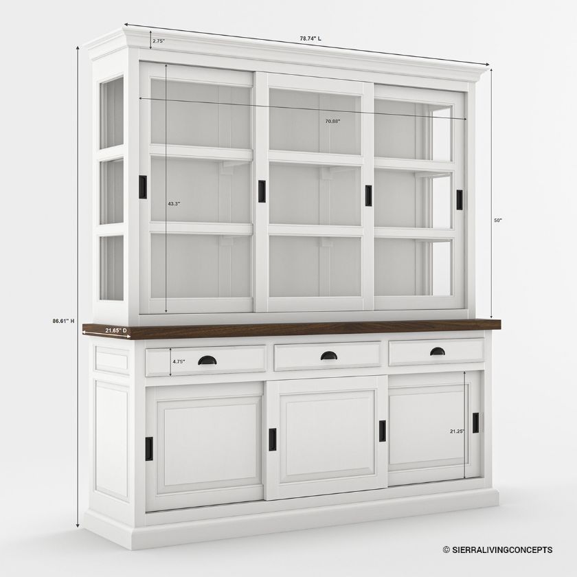 Chesterfield Teak & Solid Wood Sliding Door Dining Room Hutch Dimension Image