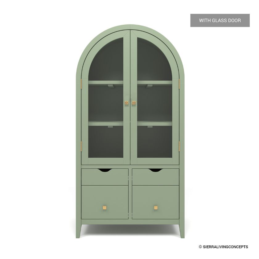 Picture of Huntington Solid Wood Arched Bookcase with Hidden Drawers (63")