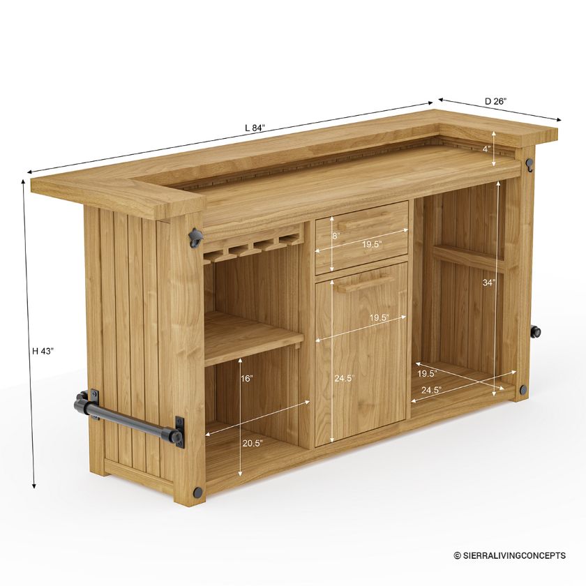 Clewiston Outdoor Bar Cabinet with Mini Fridge Space Dimension Image