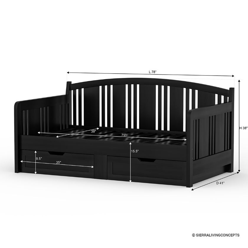 Lorient Farmhouse Twin Daybed With Storage Size Image