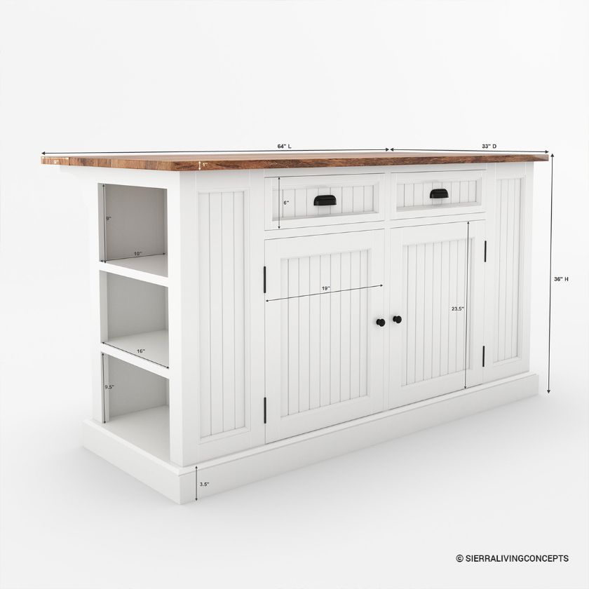 Atchison 2 Drawers Farmhouse Drop leaf Kitchen Island with Storage Dimension Image
