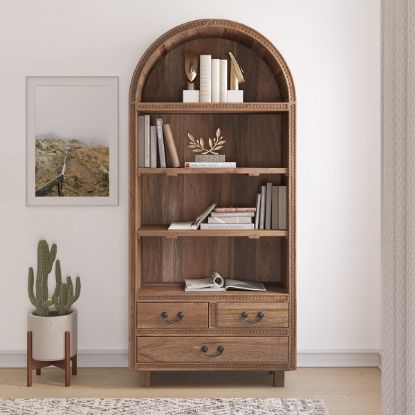 Picture of Sarasota Solid Wood Arched Bookcase with Drawers (71")