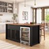 Picture of Bryan Fluted Farmhouse Black Kitchen Island with Mini Fridge Space
