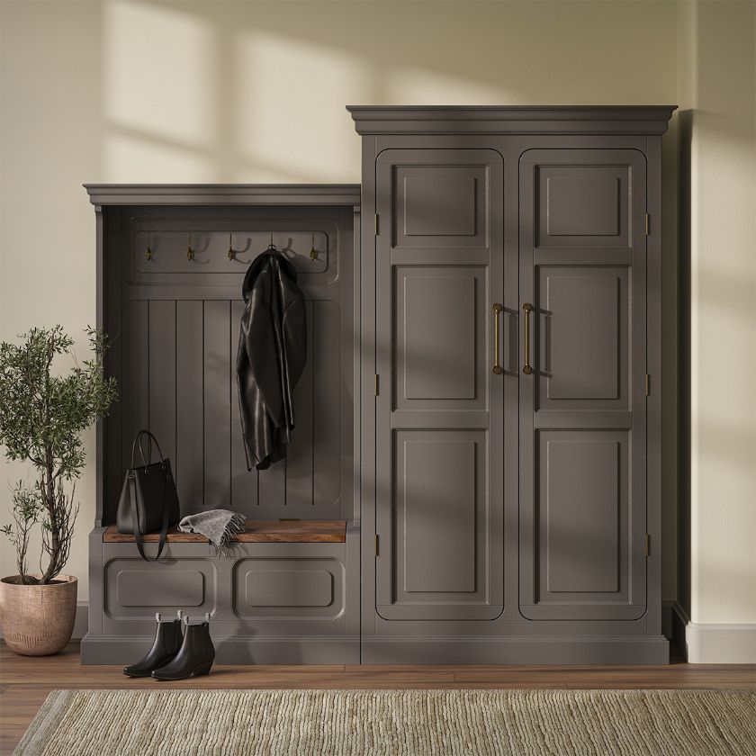 Picture of Nokomis Modern Grey Entryway Hall Tree with Coat Rack & Storage Bench