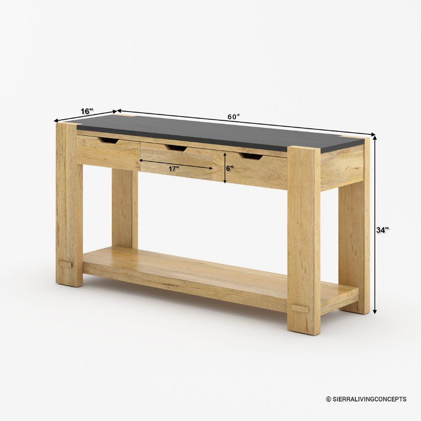 Stanley Solid Wood Modern Console Table with Drawers Size Image