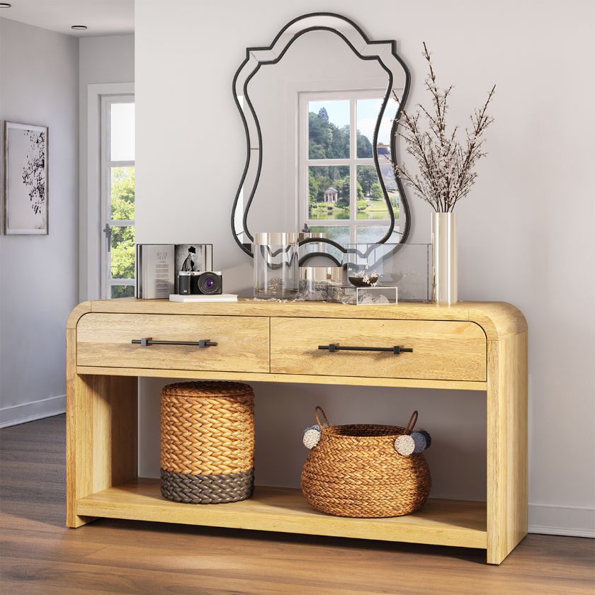 Picture of Okeechobee Waterfall Curved Console Table with Drawers