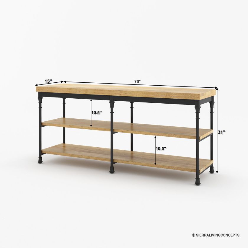 Encino Industrial Sofa Console Table With Shelves Size Image