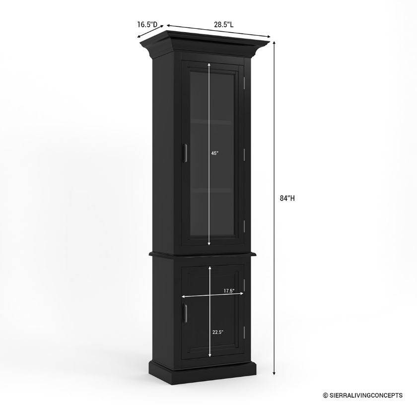 Altadena Tall Black Glass Door Bookcase with Cabinet (84
