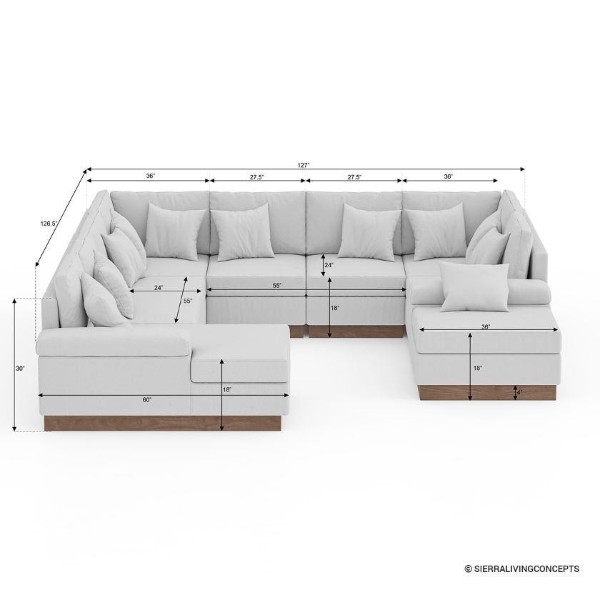 Laytonville Modular U shaped Sectional Sofa with Chaise Dimension Image