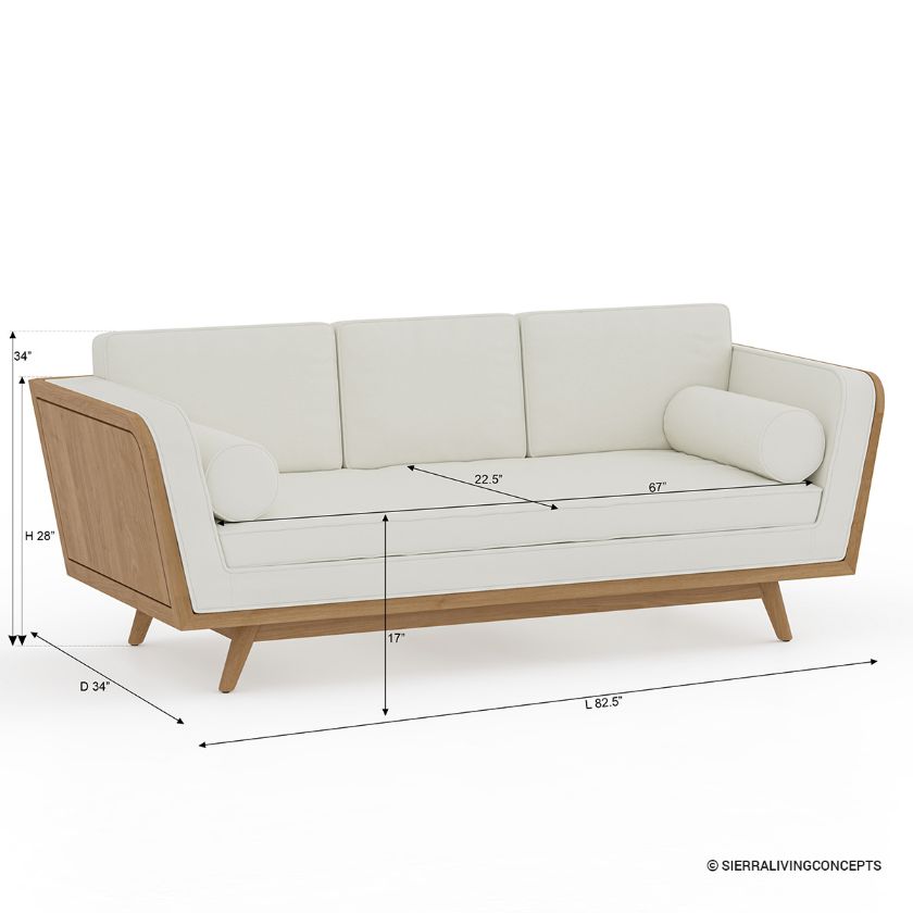 Tehama 3 Seater Mid Century Modern Sofa Dimension Image