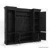 Picture of Martinez Solid Wood Black Entryway Hall Tree with Storage and Rattan door
