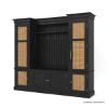Picture of Martinez Solid Wood Black Entryway Hall Tree with Storage and Rattan door