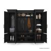 Picture of Martinez Solid Wood Black Entryway Hall Tree with Storage and Rattan door