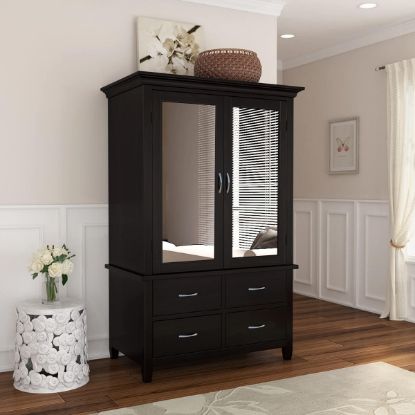 Picture of Magaluf Solid Wood Black Mirrored Armoire