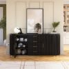 Picture of Perris Solid Wood Modern Black Fluted Sideboard with Drawers